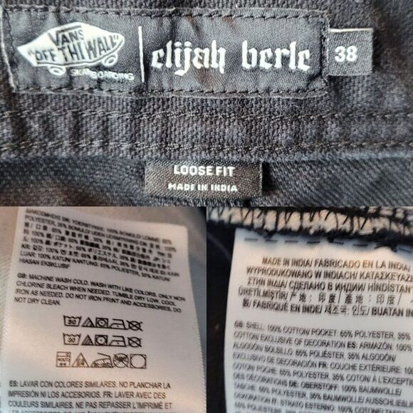 Elijah Berle Mens Loose Fit Skateboarding Pants Blk Sz 38 Carpenter Jeans Flame - Picture 3 of 14